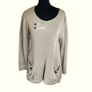 Putorti Woman's Sweater size M Rolled Neckline Front Pockets Oatmeal Color